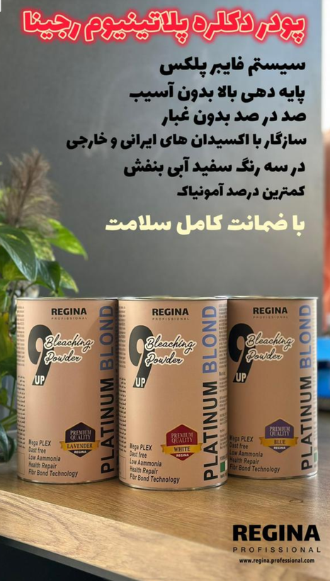 پودر دکلره پلاتینیوم رجینا در سه رنگ سفید آبی بنفش